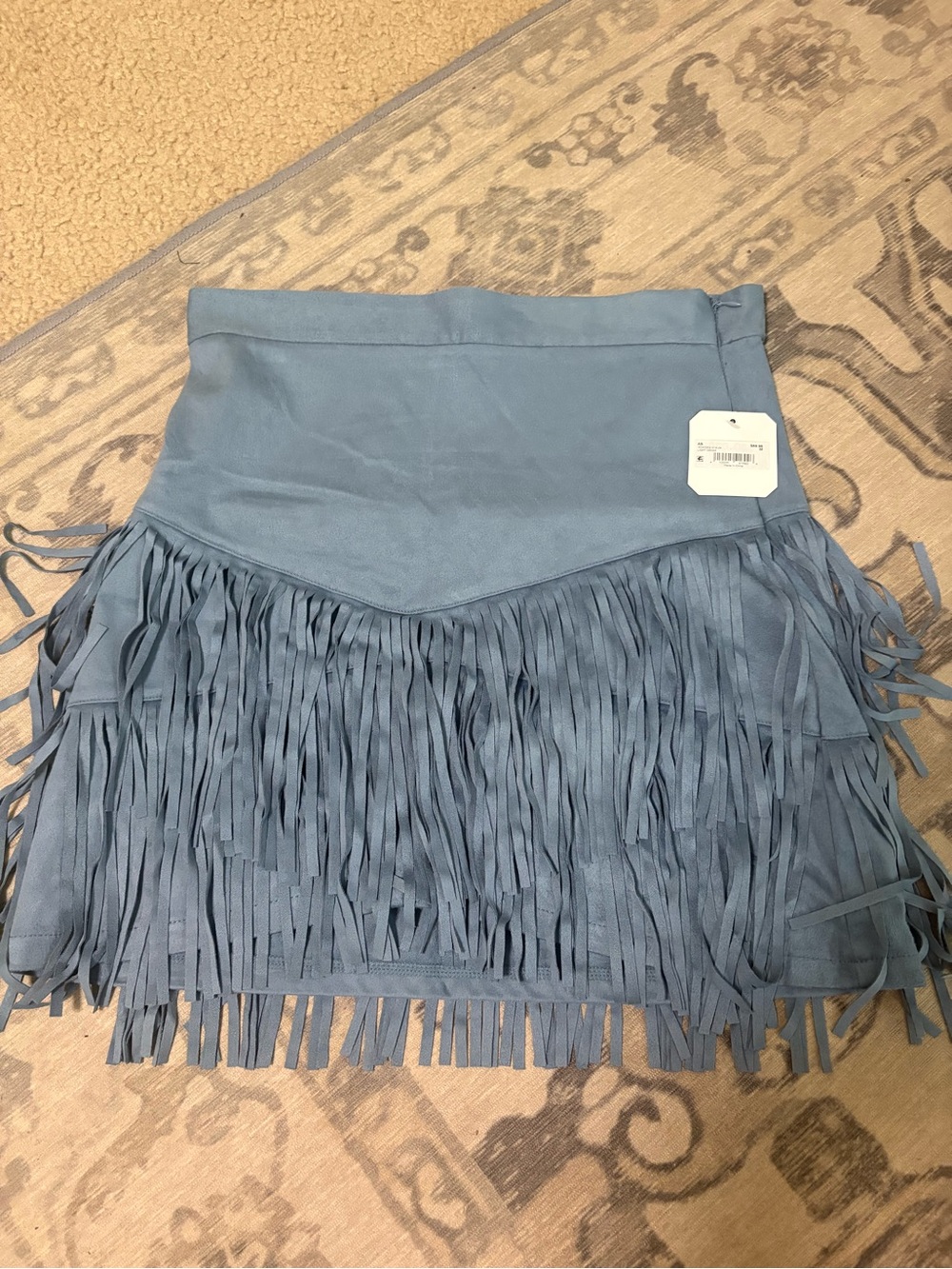 Altar'd State Dusty Blue Suede Fringe Mini Skirt